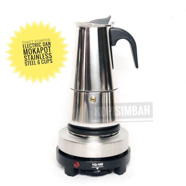 Paket Mokapot 3 Cups 4 Cups 6 Cups Dengan Kompor Electric Mini Portable