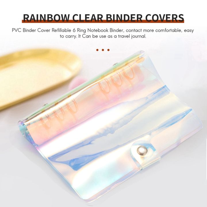 2-pcs-a6-6-ring-rainbow-clear-pvc-binder-cover-refillable-notebook-binder-protector-loose-leaf-planner-binder-cover-multicolor