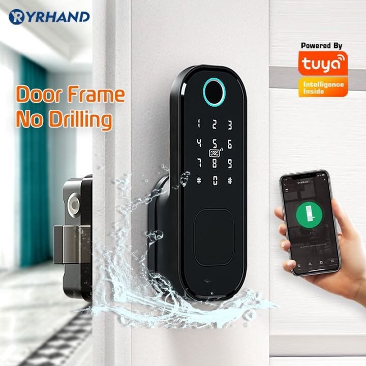 yf-tuya-smart-lock-waterproof-wifi-fingerprint-rim-lock-card-digital-code-electronic-door-for-home-security-mortise