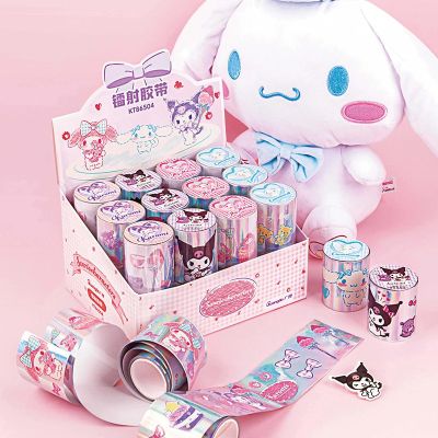 Sanrio Melody Kuromi Cinnamoroll 4ชิ้นสติกเกอร์น้ำมันเทปกระดาษญี่ปุ่นน่ารักสร้างสรรค์ทำรายงานด้วยมือวัสดุแบบ Diy ของเล่นอะนิเมะของขวัญเด็ก