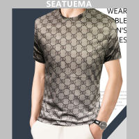 SEATUEMA เสื้อสเวตเตอร์ถักผู้ชายฤดูร้อนโลโก้พิมพ์ผ้าฝ้ายลำลองแขนสั้นผู้ชายแฟชั่นคุณภาพสูงเสื้อยืดด้านบน