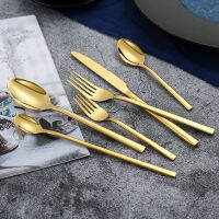 Western Tableware ชุดอาหารเย็นสีดำ6ชิ้นชุดช้อนส้อมมีดสแตนเลสส้อม IceTea Spoon Party Classic Silverware Set