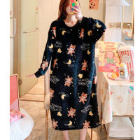 Large size 8XL bust 140cm Autumn Winter Women Long Sleeve Nightgown Hooded Flannel Nightgowns Fleece Warm Dress Home Wear