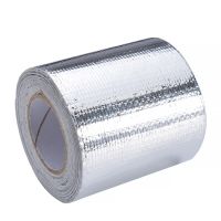 Mayitr 1Roll Fiberglass Heat Reflective Tape Silver High Temperature Heat and Sound Shield Wrap Adhesive Tape Adhesives Tape