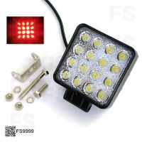 ไฟสปอร์ตไลท์ สี่เหลี่ยม สีแดง 12V-24V 16 LED 48W (เรือ มอเตอร์ไซค์และรถยนต์ )