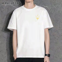 MAYCHEER เสื้อยืดแขนสั้นผู้ชายคอลูกเรือ สลิมกางเกงขายาวนักเรียนด้านบนบางพิมพ์เสื้อยืด