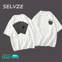 SELVZE เสื้อยืดแขนสั้นลายโปกเกอร์แฟชั่นแนวเกาหลีสำหรับผู้หญิง