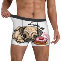 (ร้อน) ershorts Men Comforable Panties Set Puppy Pug With A Pink Donut Love Is Sweet Lettering Quote Underwear Man er