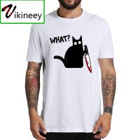 Cat What T Shirt Murderous Cat With Knife Funny Halloween Tshirt Crewneck Soft Eu Size 100% Cotton Cover Print Camiseta