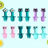 1 Set Cartoon Animal Silicone Spoon Fork Set Safe Infant Feeding Soft Heat-Resistant Detachable Baby Utensil Children Tableware Bowl Fork Spoon Sets