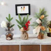 Artificial Christmas Tree Decorations for Home Creative Jute Red Fruit Pine Cone Desk Ornament Christmas Village DIY Decor Craft