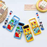 【สายคล้องโทรศัพท์】เคสโทรศัพท์รูปตัวการ์ตูนน่ารักแฟชั่นสำหรับ Samsung กาแล็คซี่ Z Flip 5 4 3 Z Flip3 Flip4 5G พร้อมด้วยสายคล้องมือจี้บานพับเคส