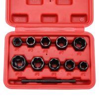 【New release】 11pcs Damaged Nut Bolt Remover Stud Extractor Set Broken Bolt Removal Kit Black Metric Adjustable