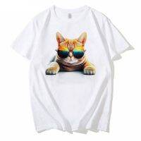 Fashion Summer Creative Oversized Tshirt Watercolor Cool Cat Sunglasses Print Tee Homme Funny Streetwear Plus Szie Tshirt