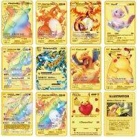 การ์ดโลหะโปเกมอน HP เกมภาษาอังกฤษอนิเมะการ์ดต่อสู้ Charizard Pikachu Mewtwo ของเล่นเด็กโมเดลตุ๊กตาขยับแขนขาได้