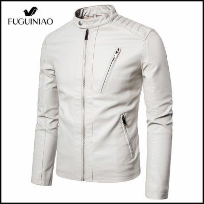 FUGUINIAO ฤดูใบไม้ร่วงร้อนขายแจ็คเก็ตหนังรถจักรยานยนต์ Windproof แฟชั่นผู้ชายแจ็คเก็ตเสื้อหนัง PU