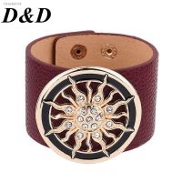 ☾ D D Fashion Leather Bracelet for Women Wide Circle Buckle Sunflower Bracelet Adjustable Wrap Bracelet Women Jewelry Gift