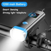 Multifunctional Bicycle Horn Headlight Bike Waterproof Induction Riding Headlight USB Rechargeable Strong Light Flashlight