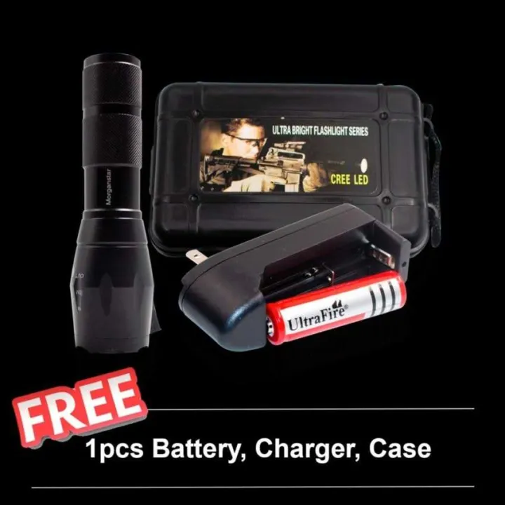 High-Powered Taclight Flashlight Comes With FREE Battery And Charger ...