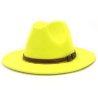 Cappello A Tesa Larga Fedora Giallo Neon Cappello ใน Feltro Panama Per Uomo Cappello Jazz Cappello A Indro Da Chiesa Cappelli Fedora Da Donna Britannici