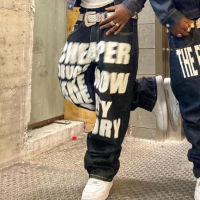 【 Cw】wide Leg Trousers Printed Streetwear Jeans Straight Hip Hop Letterprinted Pants Printed Pants New Trend Fashion Punk Rock Loose