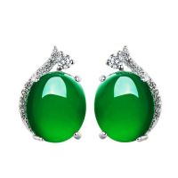 Imitation Chalcedony Green Rhinestonwe Stud Earrings Round Wedding Earrings