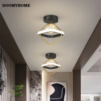 DOOMYHOME รองเท้าเดินห้องรับแขกห้องนอนโคมระย้า LED พื้นเรียบสไตล์โมเดิร์นสำหรับบ้านสีทองดำแบบใหม่โคมไฟในร่มห้องโถงทางเดิน