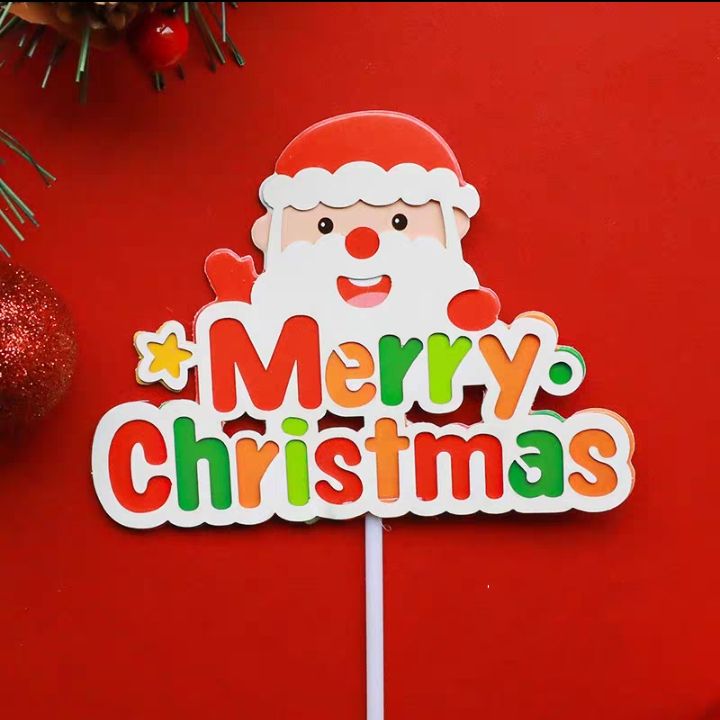 INS Merry Christmas colorful Santa Claus paper card cake topper baking ...