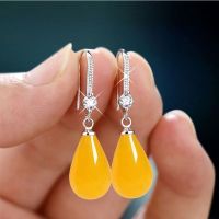 S925 Sterling Silver Honey Wax blood pearl ear hook womens long temperament super flash Earrings middle-aged and elderly Earrings anti allergy Earrings XK8R XK8R EPQU EPQU