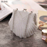 Shell Design Women Evening Bags Knitted Vintage Beading Party Day Clutch Small Retro Messenger Purse Bags