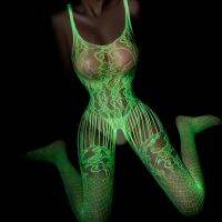 Luminous Fishnet Full Body Stockings for Moving One-pieces Mesh See Through Bodysuit Fancy Glow In The Dark Nightwear Lingerie