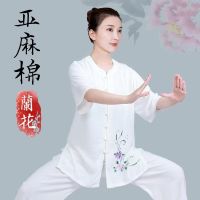 Xiaoheshan Tai Chi เสื้อผ้าผู้หญิง,เสื้อผ้าคอตตอนระดับไฮเอนด์ใหม่ชุดฝึกไทชิเสื้อผ้าผู้หญิงแขนสั้นฤดูร้อน