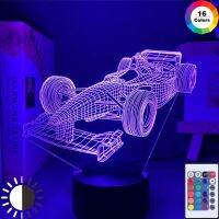 {ร้อน} F1สูตร1รถแข่งรถ3D Illusion Led Night Light สำหรับห้องนอนเด็กตกแต่ง Nightlight ที่ไม่ซ้ำกันของขวัญเด็กโคมไฟตั้งโต๊ะ