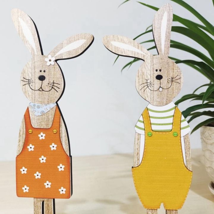 2-pcs-easter-wooden-rabbit-ornaments-stand-up-plaques-cute-cartoon-bunny-decoration-figurines-nordic-style-decor
