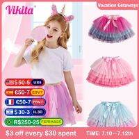 【CC】 Tutu Skirts Kids Bow Layered Pleated Skirt Mesh Children