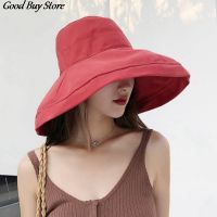 [hot]Korean Wide Brim Panama Oversized Bucket Hats Women Canvas Sun Hat Outdoor Beach Cap Large UV Protect Foldable Floppy Chapeau