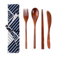 Japan Style Wooden Tableware Set Spoon Fork Chopsticks With Storage Case Travel Cutlery Set Flatware Sets