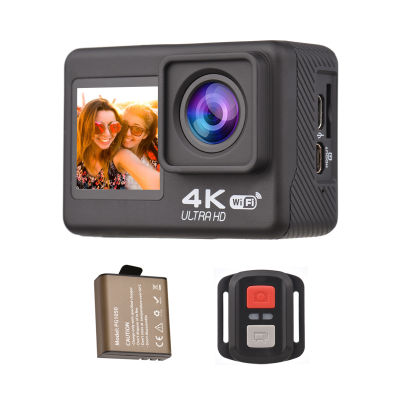 keykits- 4K60FPS Ultra High Definition WiFi Action Camera Dual Screen 170° Wide Angle 30 Meters Waterproof with Remote Control 1 Li-ion Battery Mounting Accessories Kit Black
