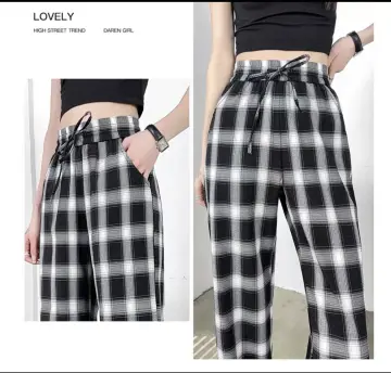 Buy Black White Checkered Women's Track Pants, Racing Check Straight Leg  With Zip Pockets Quick Dry Festival Elastic Waist Windbreaker Pants Online  in India - Etsy