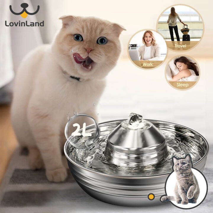 Lovinland Cat Water Fountain Stainless Steel Cat Fountain Water Bowl