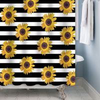 Farmhouse Sunflower Shower Curtain Country Style Butterfly Bathroom Curtain Decoration Waterproof Floral Shower Curtain Fabric