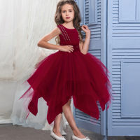 Flower Irregular Dress Kids Dresses For Girls Clothes Children Costume Beading Princess Party Tutu Dress Girl Evening Gown