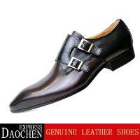 Monk Strap Slip on Leather Business Handmade Dress Brogue Shoes for Men with Buckle