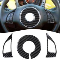 3Pcs Carbon Fiber Look Steering Wheel Cover Trim Stickers For Fiat 500 2012-2015 Car Interior Accessories