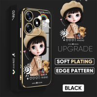 เคส PMP สำหรับ Tecno Spark 10 Spark 10C ฟรีสายคล้องเคสลายการ์ตูนสาวน่ารักขอบสี่เหลี่ยมเคสโทรศัพท์ชุบเคลือบหรูหราเคสโทรศัพท์นิ่ม