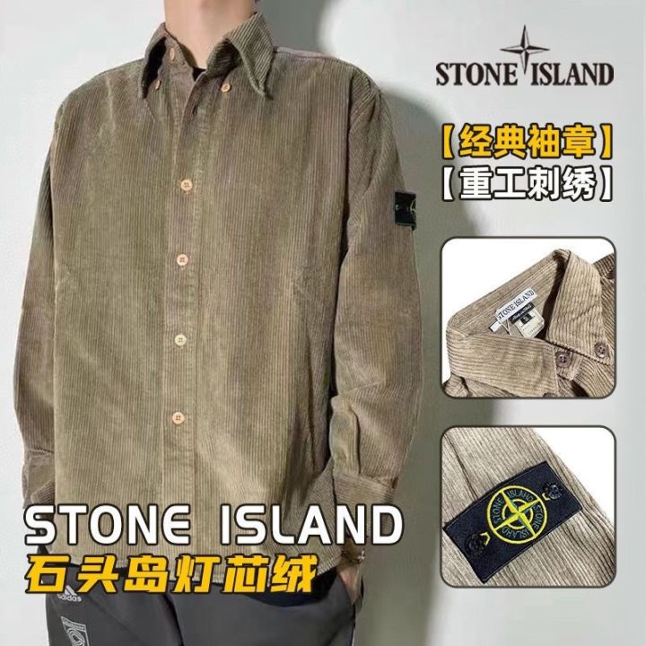 เสื้อโค้ทผ้าลูกฟูกสำหรับผู้ชาย-ใหม่เสื้อแจ็คเก็ตทรงหลวมลำลองใส่ได้หลายโอกาสสำหรับฤดูใบไม้ร่วงและฤดูหนาว-island-หินหิน
