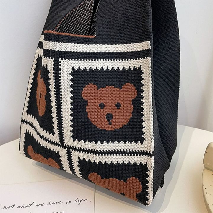 adop-หมีสำหรับเด็ก-กระเป๋าข้อมือปม-กระเป๋าโท้ท-ผ้าทอทอ-กระเป๋าถักนิตติ้ง-แบบพกพาได้-ถุงช้อปปิ้งถุง-สาวๆ