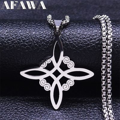 【YF】 Witchcraft Stainless&nbsp;Steel&nbsp;Witch Knot&nbsp;Pendant Necklace for Women&nbsp;Man Silver&nbsp;Color Wicca Chain&nbsp;Necklaces Jewelry&nbsp;nudo de bruja