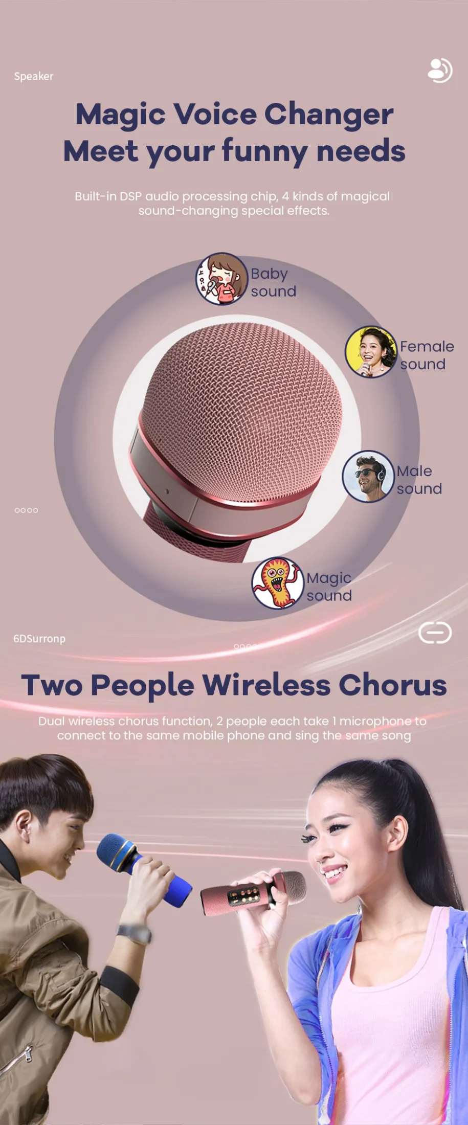 WSTER Bluetooth Microphone avec Haut-parleur HiFi WS-898-11