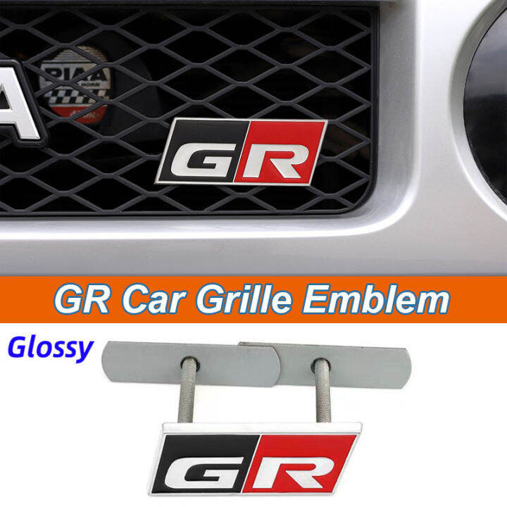 1 Piece 3D Modified Car Front Grille Emblem for GR Logo Glossy Metal